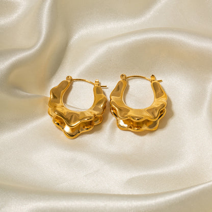 Wave Hoops Earrings, Gold Plated nugget earrings