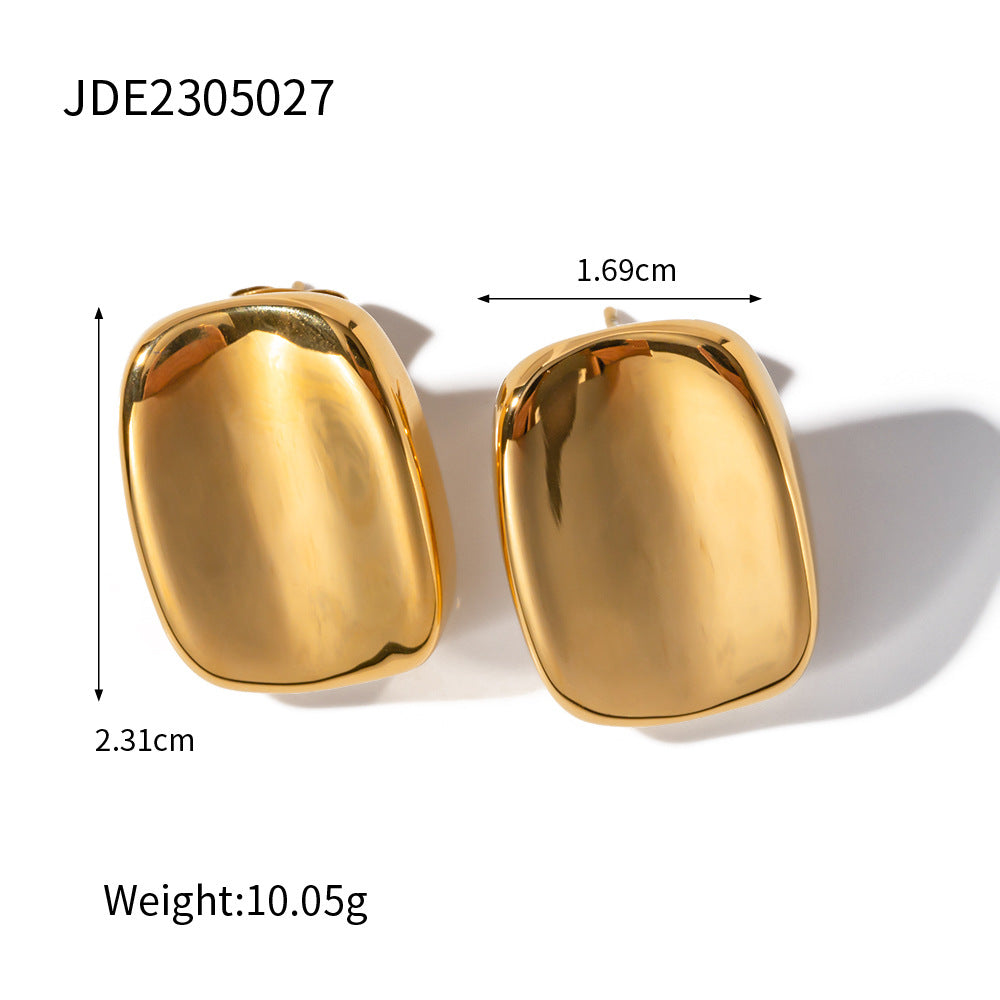 Gold Button Rectangular Drop Stud Earrings nugget earrings